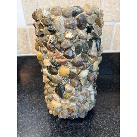 Vtg Wine Cooler Handmade Hand Placed Rocks Stones Pebbles Terracotta Wine Cooler - Picture 3 of 10